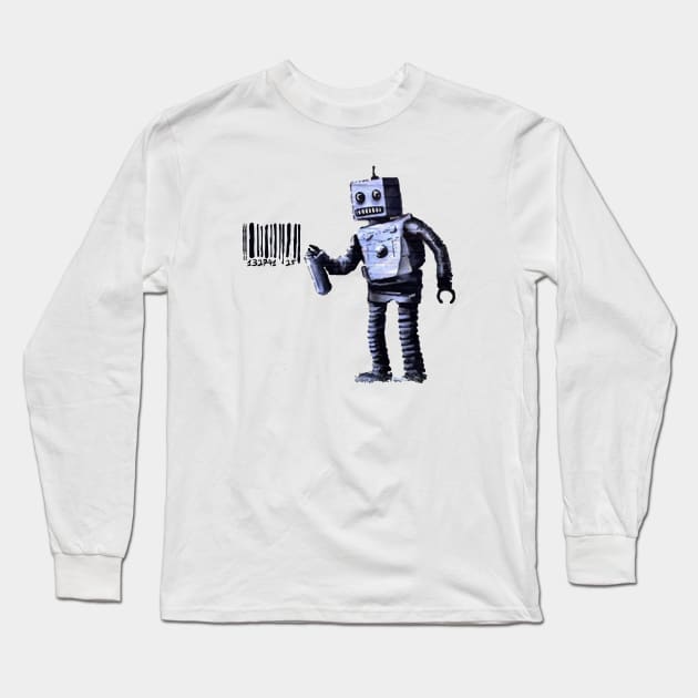 BANKSY Robot Spray Painting Barcode Long Sleeve T-Shirt by inkstyl